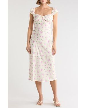 Lush Floral Cap Sleeve Satin Midi Dress - Multicolor
