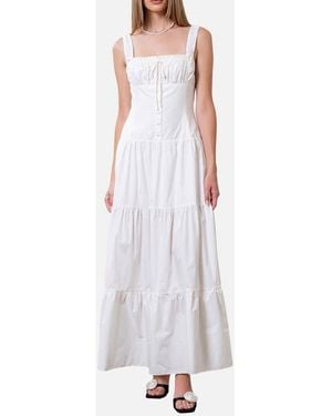 Moon River Sleeveless Tiered Cotton Midi Sundress - White