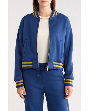 90 Degrees Silicone Varsity Stripe Fleece Zip Jacket - Blue