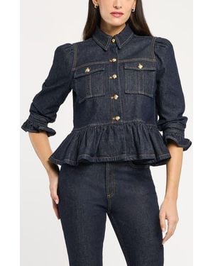 Cinq À Sept Delanie Denim Peplum Jacket - Blue