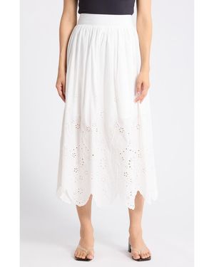 Tahari Embroidered Eyelet Cotton Skirt - White