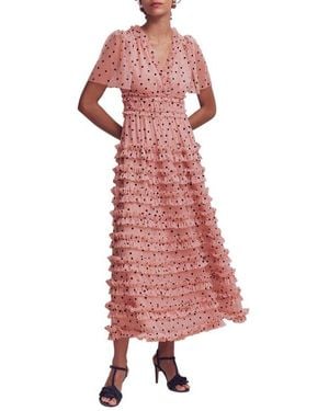 Boden V-Neck Ruffle Tulle Dress - Red
