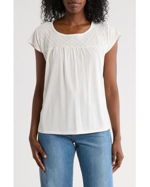 Matty M Lace Yoke Knit Top - White