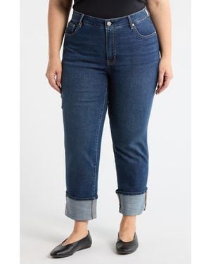 Seven7 High Waist Straight Leg Cuffed Hem Jeans - Blue