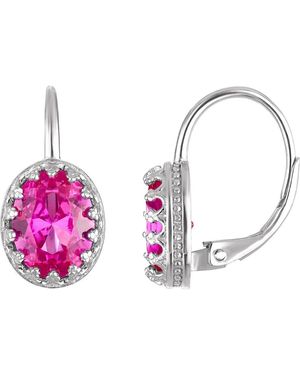 FZN Sterling Oval Gemstone Drop Earrings - Pink