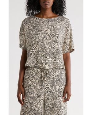 Adrianna Papell Boxy Short Sleeve Button-Up Top - Multicolor