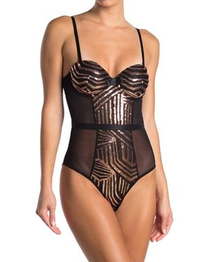 SECRET LACE Sequin Panel Bodysuit - Black