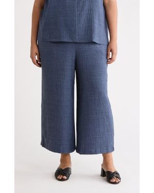 Max Studio Textured Wide Leg Crop Pants - Blue