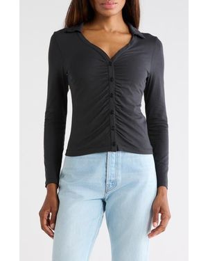 Rag & Bone Lucy Ruched Polo Button-Up Shirt - Black