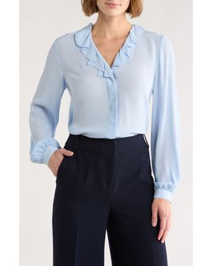 Brooks Brothers Ruffle Long Sleeve Button-Up Shirt - Blue