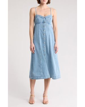 Lush Button Front Midi Dress - Blue