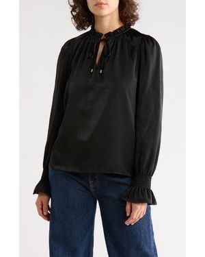 DKNY Crinkle Long Sleeve Top - Black