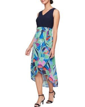 Sl Fashions Mixed Media Cocktail Dress - Blue