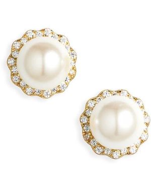 Argento Vivo Cubic Zirconia Halo Faux Pearl Stud Earrings - Metallic