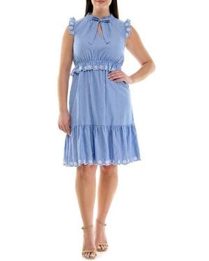 Nanette Lepore Embroidered Eyelet Ruffle Cap Sleeve Cotton Dress - Blue