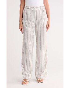 Max Studio Stripe High Waist Wide Leg Linen Blend Pants - White