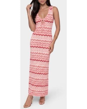 Bebe Striped Crochet V-Neck Maxi Dress - Red