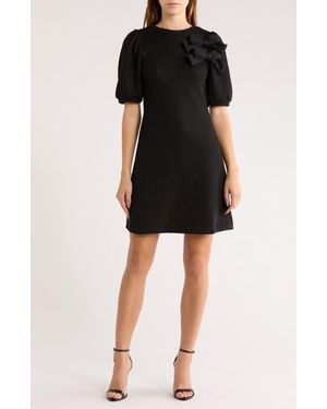 AREA STARS Double Bow Puff Sleeve Sweater Dress - Black