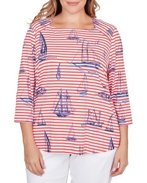 Ruby Rd. Printed Cotton Jersey Top - Red