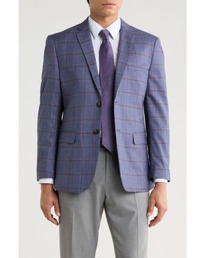 Gino Vitale Slim Fit Plaid Blazer - Blue