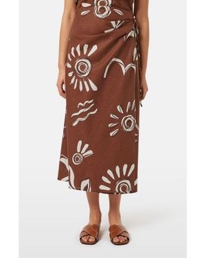 Scotch & Soda Print Stretch Linen Blend Midi Wrap Skirt - Brown