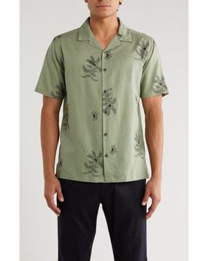 T.R. Premium Floral Embroidered Camp Shirt - Green