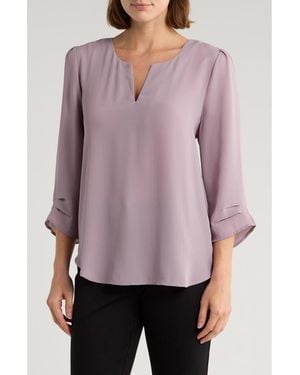 DR2 by Daniel Rainn Elka Patterned Split Neck Blouse - Purple