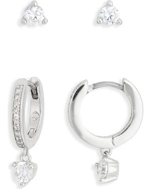 Kate Spade Crystal Stud & Huggie Earrings Set - White