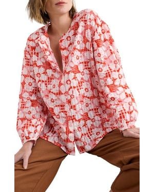 Seasalt Cornwall Radiance Floral Organic Cotton Button-Up Shirt - Red