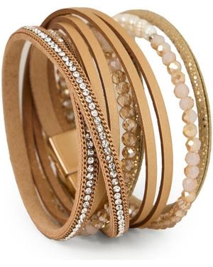 Saachi Crystal Wrap Faux Leather Bracelet - Brown