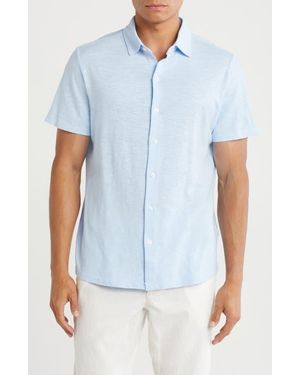 WESTZEROONE Forli Short Sleeve Cotton Knit Button-Up Shirt - Blue