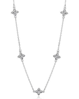 Suzy Levian Cubic Zirconia Flower Station Necklace - Blue