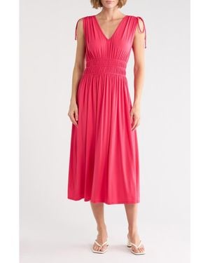 Loveappella Cinched Waist Midi Dress - Red