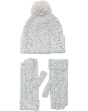 Ted Baker Crystal Faux Fur Pompom Beanie & Scarf Box Set - White
