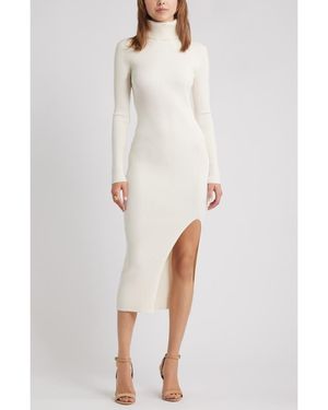 Open Edit Rib Long Sleeve Turtleneck Sweater Dress - White