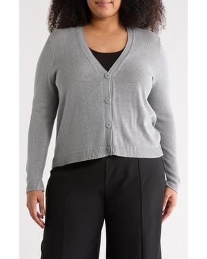 Max Studio V-Neck Button Front Cardigan - Gray
