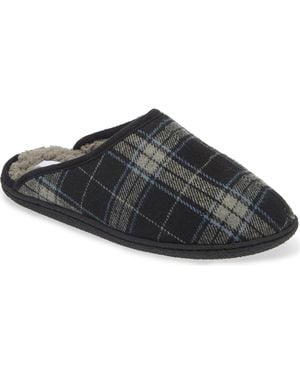Nordstrom Rack Plaid Faux Fur Lined Scuff Slippers - Black