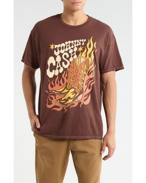 Merch Traffic Johnny Cash Boots Graphic T-Shirt - Brown