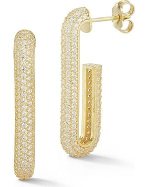 Glaze Jewelry Pavé Cubic Zirconia Long Hoop Earrings - Metallic