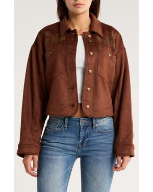 Vigoss Studded Faux Suede Crop Shacket - Brown