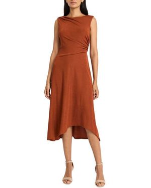 Maggy London Gathered High-Low Dress - Brown