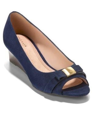 Cole Haan Go-To Malta Bow Peep Toe Wedge Pump - Blue