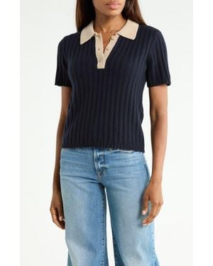 FRAME Contrast Trim Polo Sweater - Blue