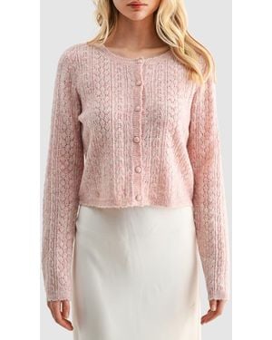 Lush Pointelle Cardigan - Pink
