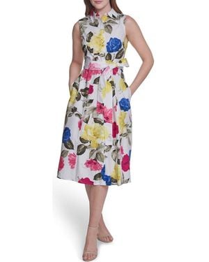 Calvin Klein Sleeveless Cotton Shirtdress - Red