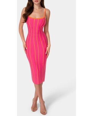 Bebe Stripe Sleeveless Body-Con Dress - Red