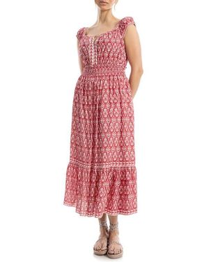 Max Studio Floral Tiered Cotton Blend Midi Dress