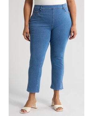 Lyssé Yori Eyelet Fringe Hem Crop Straight Leg Jeans - Blue