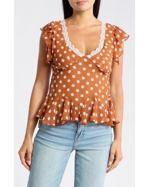 Vigoss Polka Dot Ruffled Peplum Top - Blue