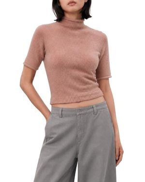 Love By Design Toddy Mock Neck Short Sleeve Sweater - Gray
